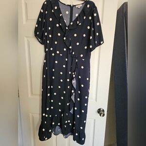 LOFT Navy Polka Dot Midi Dress